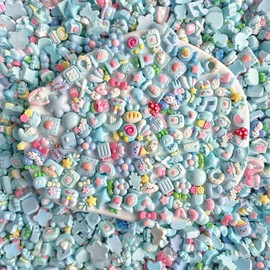 100Pcs Slime Charms Cute Set Mini Bulk Mixed Resin Charms Set Ornament Resin Flatback Craft for Scrapbooking Jewelry Making Hairpin Decors (Blue)