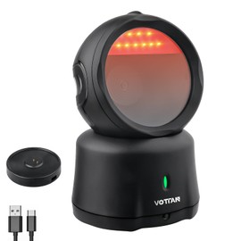 VOTTAN Omni-Directional Desktop Barcode Scanner, Bluetooth + 2.4G Wireless Hands-Free Barcode Reader, 360° Rotating Charging Stand Adjustable Scan Head 2D QR Code Presentation Scanner