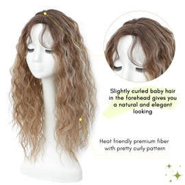 Hair Topper, Ombre 20inch Curly Hair Toppers for Women with Thinning Hair Natural Blending Toppers Hair Pieces for Women Synthetic Wiglet for Thinning Hair, Changing Hairstyle, Boosting Confidence