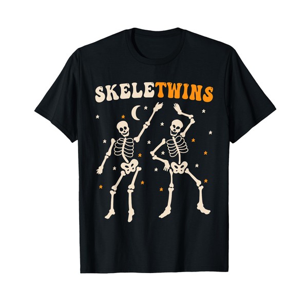 Twins Halloween Matching Skeletwins Funny Dancing Skeletons T-Shirt