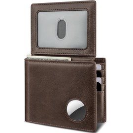 SOMOVI AirTag Wallet - Genuine Leather RFID Blocking Wallet with AirTag Holder - Bifold Air Tag Wallets for Men - 2 ID Window and 12 Cards Gift Box (AirTag Not Included)