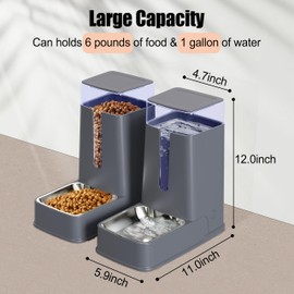 Meowyoyo Automatic Cat Feeder and Cat Water Dispenser Set with Stainless Steel Bowls Gravity Dog Feeder for Small Medium Big Dog Pets Puppy Kitten, 3.8Lx 2