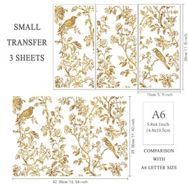 OLYCRAFT 3pcs/Set Golden Flowers Rub on Transfers for Furniture and Crafts 15x30cm Birds Plants Furniture Decals Metal Silhouettes Transfer Stickers Rub on Decals for Wood Furniture Home Decor