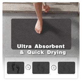 Bath Mat, Bathroom Rugs Non Slip Washable Thin Absorbent Quick Dry Bath Mat Fits Under Door Bathroom Floor Mat Perfect for Bath, Shower, or Sink 36"x60" Black