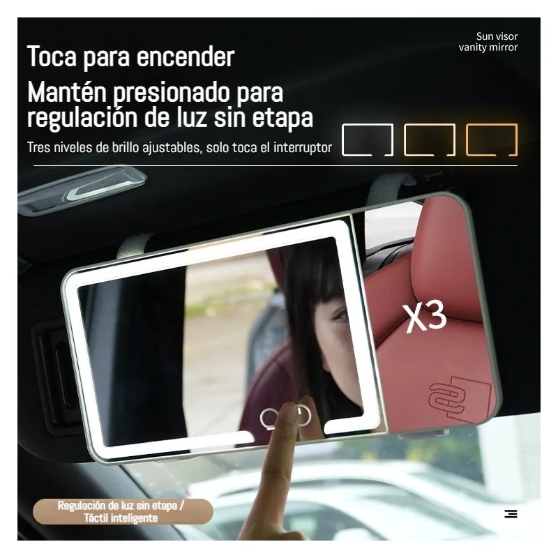 Espejo De Maquillaje,carro,con Luz Led,aumento De 3x,3 Modos