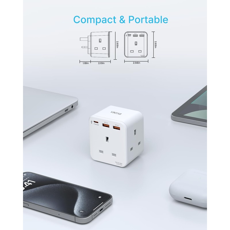 Multi Plug Adaptor with PD 20W Fast Charge USB C