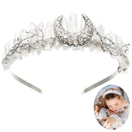 Raw Crystal Quartz Crown Headband - HAIMEIKANG Handmade Tiara Natural Stone Headband for Woman Wedding and Parties (white)