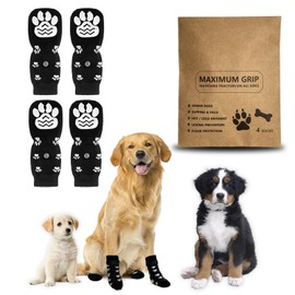 Rynvarl Set of 4 Dog Socks with Non-Slip Sole and Adjustable Strap, Cotton Paw Protection, for Small and Large Dogs, Ideal for Injuries and Cold Floor, Black, S