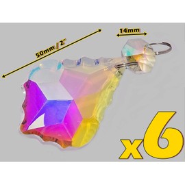 Choice of 7 Sets of 6 Aurora Borealis AB Iridescent Prisms Chandelier Drops Droplets Cut Glass Crystals Beads by Seear Lights (50mm Leaf)