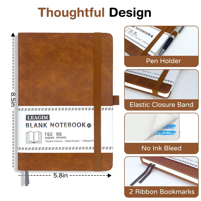 Blank Journal Notebook, A5, 192 Pages 100 GSM Thick Sketch