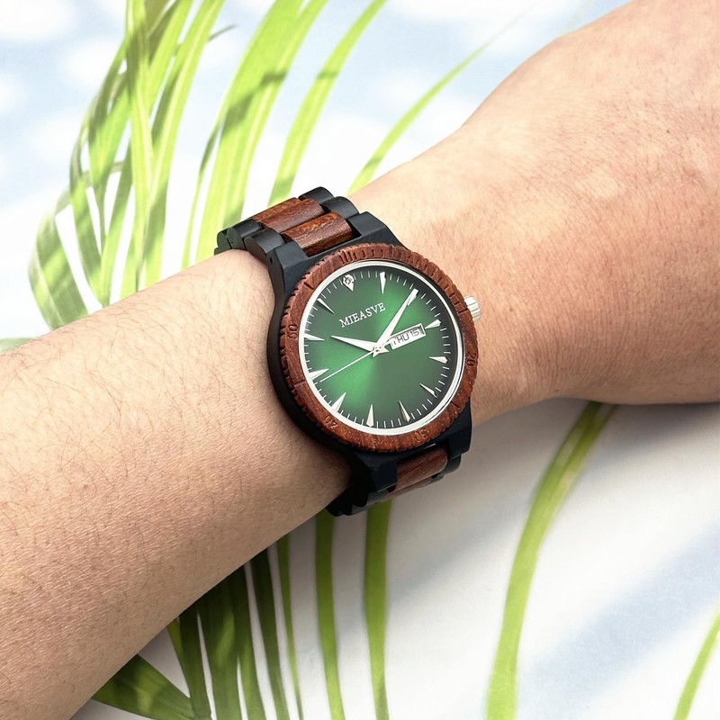 Men's Wood Watches Quartz Wooden Watch Japanese Movement Calendar Display