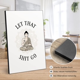 ARTFAVES® Wooden Picture with Saying - Let That Go | Modern Wooden Sign Black and White for Decoration or as a Gift on the Theme Bathroom/Toilet/Toilet/Spirituality/Funny