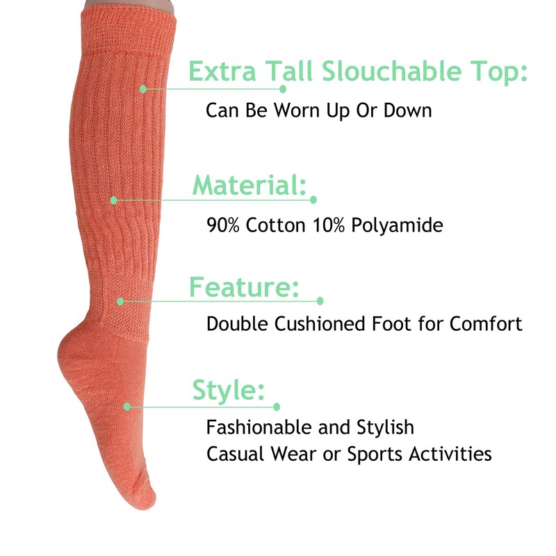 AWS/American Made Slouch Socks Cotton Scrunch Knee High Extra Long