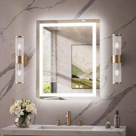 TokeShimi 24x30 LED Bathroom Mirror with Lights,Front Lit + Backlit,Anti-Fog LED Mirror for Bathroom,Stepless Dimmable 3-Color Light,Tempered Glass,Memory,UL Listed,Waterproof