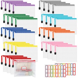 AOBOPLE 36pcs Mesh Zipper Pouch,4.9x6.3 inch Waterproof Zipper Bags with Colored Stickers 9 Colors Plastic Zipper Pouches Small Organizing Bags for Travel Storage and Office Supplies