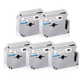 UNOKA Ptouch Tape 12mm White Replace for Brother M K231 M-K231S M-K231BZ M-K231sbz Label Print Tape, Cassette Work for P-Touch Label Maker PT-M95 PT-90 PT-65 PT-60 PT-55 PT-70, Black on White, 5-Pack