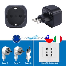 Europe to Italy/Chile Plug Adapter, EU Schuko Plug Fit to Italian/Chilean Female, Europe/Germany/French Type C/E/F Plug to Type L Travel Plug Converter (Pack of 3)