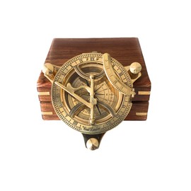 4" Sundial Compass Solid Brass Sun Dial (3" w/Wooden Box)