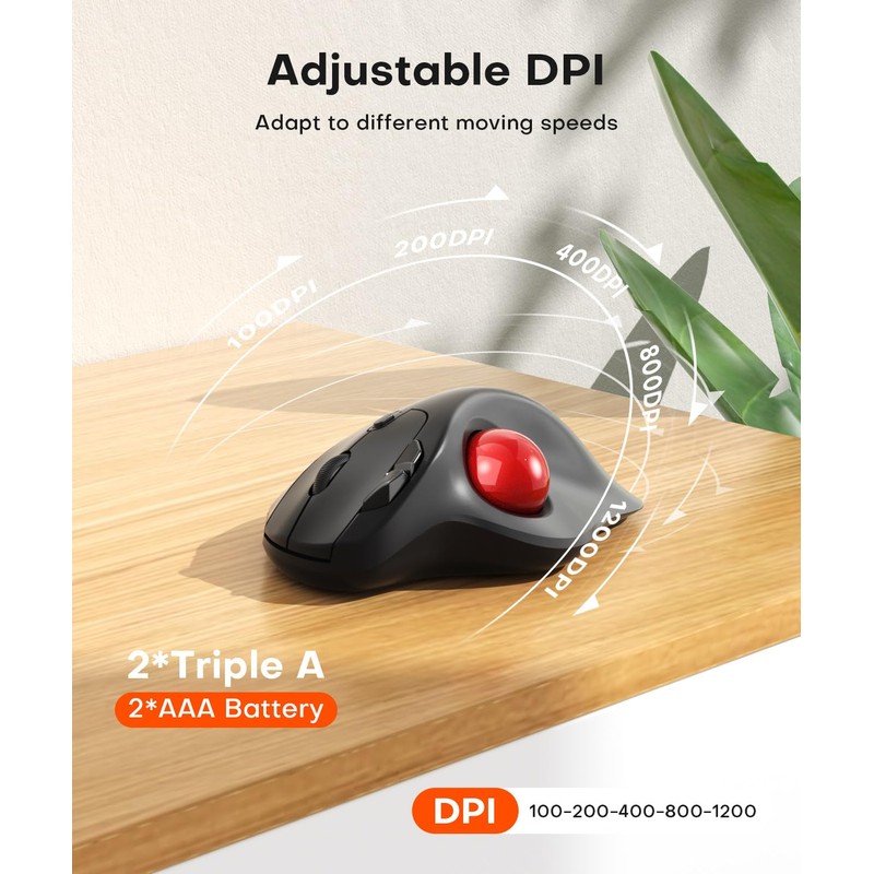Omikamo Ergonomic Wireless Trackball Mouse, Bluetooth & 2.4G, Red