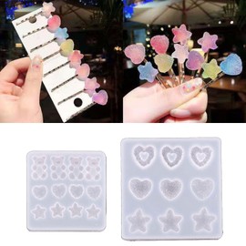 Unahtinr for Creative Hairpin Resin Molds Cartoon Bear Star Heart Shaped Epoxy Mold DIY C