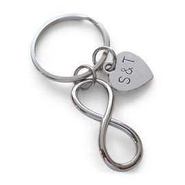 Custom Infinity Keychain with Hand Stamped Tag for Couples or Best Friends Initials, Anniversary Gift Keychain