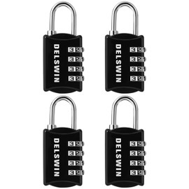 DELSWIN Small Combination Lock for Locker, 4-Digit Mini Combo Lock for Backpack and Luggage, Combination Padlock for School Gym Locker (Pack of 4)
