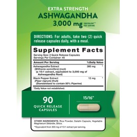 Nature's Truth Ashwagandha Capsules | 3000mg | 90 Count | Extra Strength | with Black Pepper | Non-GMO & Gluten Free Supplement