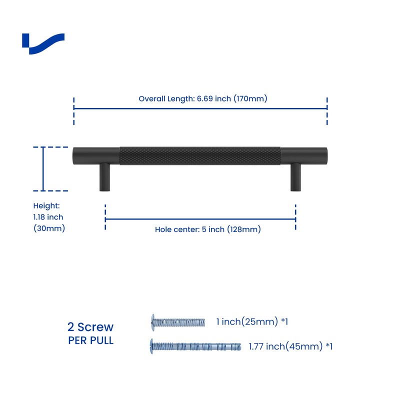 LONTAN 10 Pack Black Cabinet Handles 128mm Black Cupboard Handles