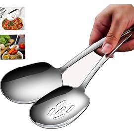 Extra Large Serving Spoons Set,Stainless Steel Slotted Spoon and Serving Spoon,Buffet Spoons Set,Tabletop Flatware Utensil (2pack) (Silvery, One Size)