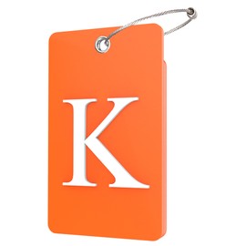 Gostwo 2 Pack Luggage Tags for Suitcases, 26 Initial Letter Travel Luggage Baggage Identification Labels ID Tag Fully Bendable Tags with Stainless Steel Loop (Orange) (Letter K)