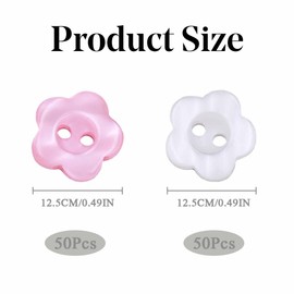 100 Pcs 2 Hole Flower Resin Button, Buttons for Baby Cardigans - Pearlescent Sewing Button Baby Resin Button 12.5 mm Flower Button for Handmade Sewing Knitting Dolls Crafting Decor (White + Pink)
