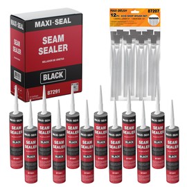 Maxi -Seal Polyurethane Seam Sealer Automotive - Black, 10.5oz Tube - Durable & Flexible Auto Body Filler - Seam & Joint Compound for Bare or Painted Surfaces - Brushable(12 Pack) + Free Acid Brushes