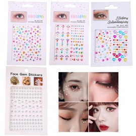 Glittering 4 Piece Set of Face Seals, Rhinestone Seals, Faces, Stars, Ears, Decoration, Nail Earrings (A)