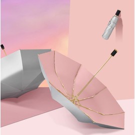 ThreeH UV Umbrella Sun Protection UPF 50+ Compact Travel Umbrella Double Layer Sun Protection with 8 Ribs, pink