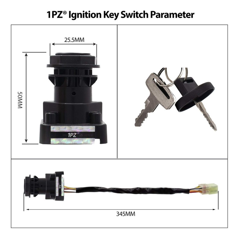 1PZ Ignition Switch, 3-Position, Key Actuated, Black, ON-OFF Operation, Fits