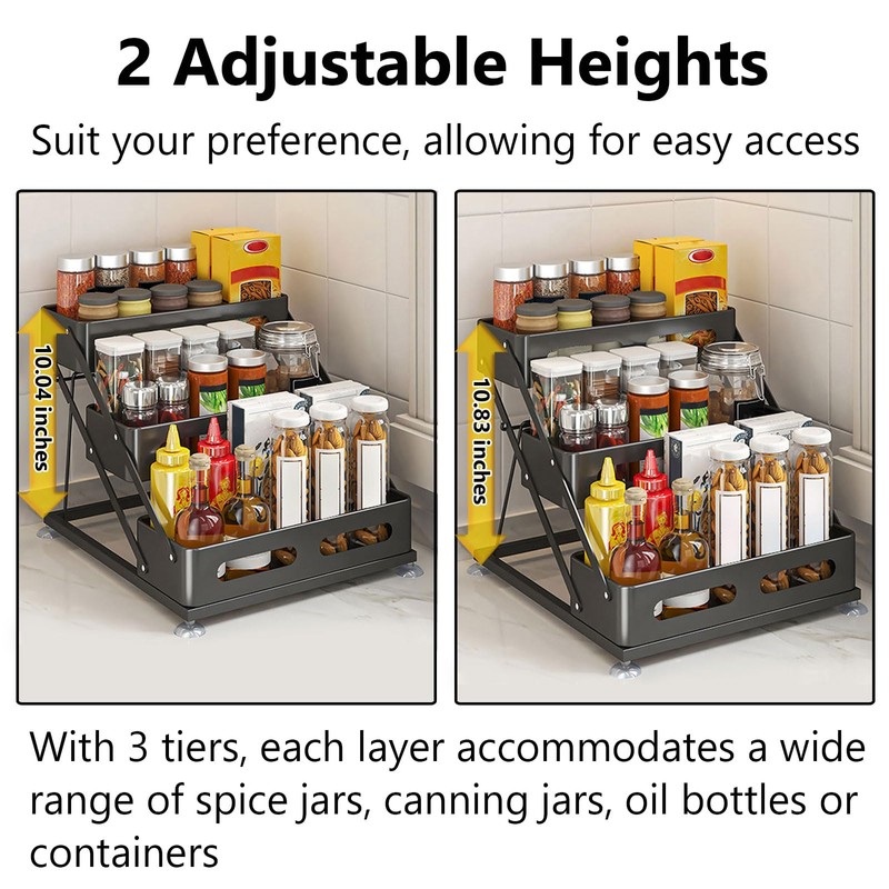 Ceetug 3 Tier Foldable Spice Rack for Countertop Iron Kitchen
