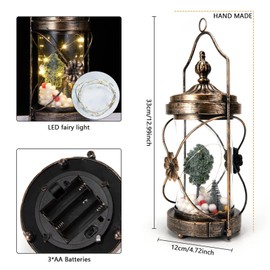 Christmas Lantern Lights, Christmas Snow Globe Lantern Indoor Decoration with 10 LED Fairy Lights and Christmas Tree, Battery Operated, Xmas Gift