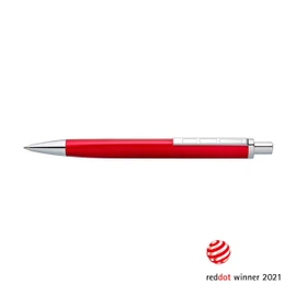 STAEDTLER Triplus 444 M02-3 Retractable Ballpoint Pen 444 M, Roaring Red, Premium Quality Metal Casing in Ergonomic Triangular Shape, Large Refill M, Blue Ink