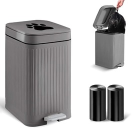 Kopuncare Dog Poop Trash Can Outside, 5L/1.3 Gal Dog Poop Bucket with Lid, Foot Pedal, Dog Waste Container with 40 Bags, Lid Soft Close for Pet, Grey