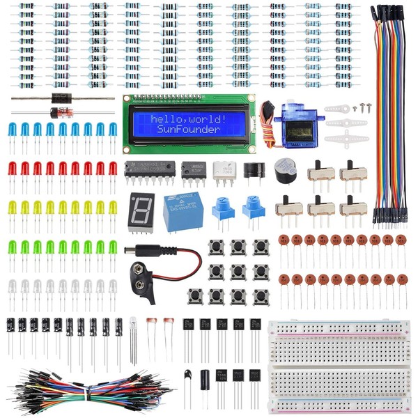 SunFounder Electronics Fun Kit with 1602 LCD Module, breadboard, LED,