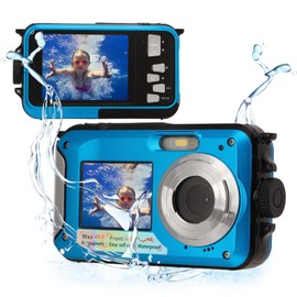 Waterproof Digital Camera, Full HD 2.7K 48MP 10ft Waterproof Underwater Digital Camera, 16X Digital Zoom Front Rear Double Screens Waterproof Digital Camera (Blue)