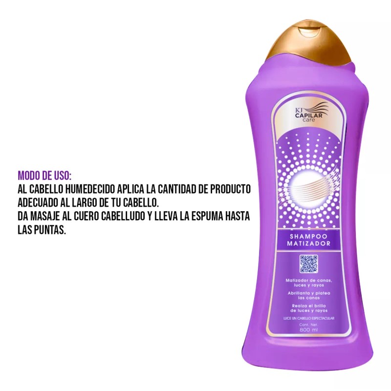 KJ Shampoo Matizador Para Realzar Canas Luces Y Rayos 800ml