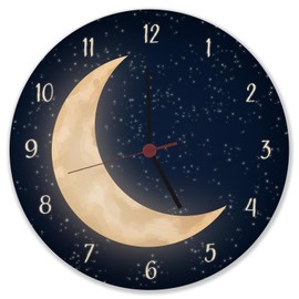 speecheese Night Sky with Half Moon Wall Clock Beautiful Clock for Children's Room with Moon and Sky as Children's Clock in Children's Room as Decoration