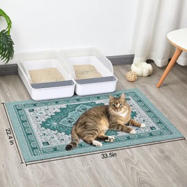 Glittme Cat Litter Mat with Non-slip Bottom Litter Box Mat Waterproof Litter Trapping Mat Easy to Clean Washable Cat Food Mat for Kitty,L