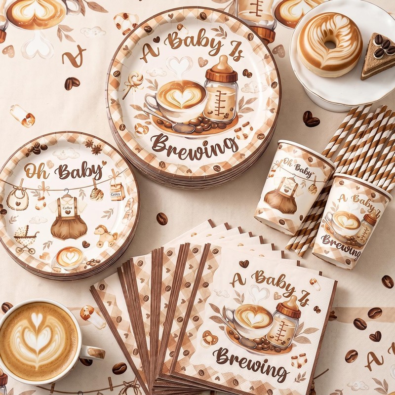 A Baby is Brewing Tableware Set, Coffee Theme Baby Shower