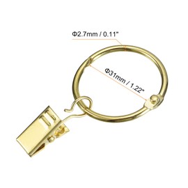 sourcing map Curtain Rings with Clips, 36pcs - Carbon Steel Drapery Curtain Clip Rings, 1.22 Inch Curtain Clip Rings Hooks for Curtain Rod (Gold)