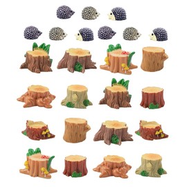Opexicos 18Pcs Miniature Creative Simulation Tree Stump Fairy Garden Ornaments with Animals and Flowers Landscape Ornaments