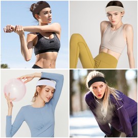 Zkptops 10Pcs Headbands for Women Non Slip Sport Headbands Soft Wide Hair Bands for Girls Elastic Fabric Sweat Hair Warp Workout Yoga Running Daily Hair Accessories (Black Brown Gray White)