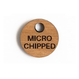 Wood Circle Microchipped Mini ID Pet Tag Charm, Cat and Dog Micro Chipped Pet ID, Pet Collard Tag, I Am Lost Help Tag For Pets, Lost Pet Dog Cat ID Tag