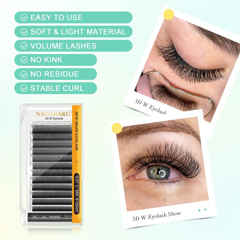 NAGARAKU W Eyelash Extension 3D Volume Premade 0.07mm D curl